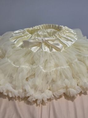 Ivory Satin-Trim Mini Petticoat Skirt with Layered Tulle Ruffles